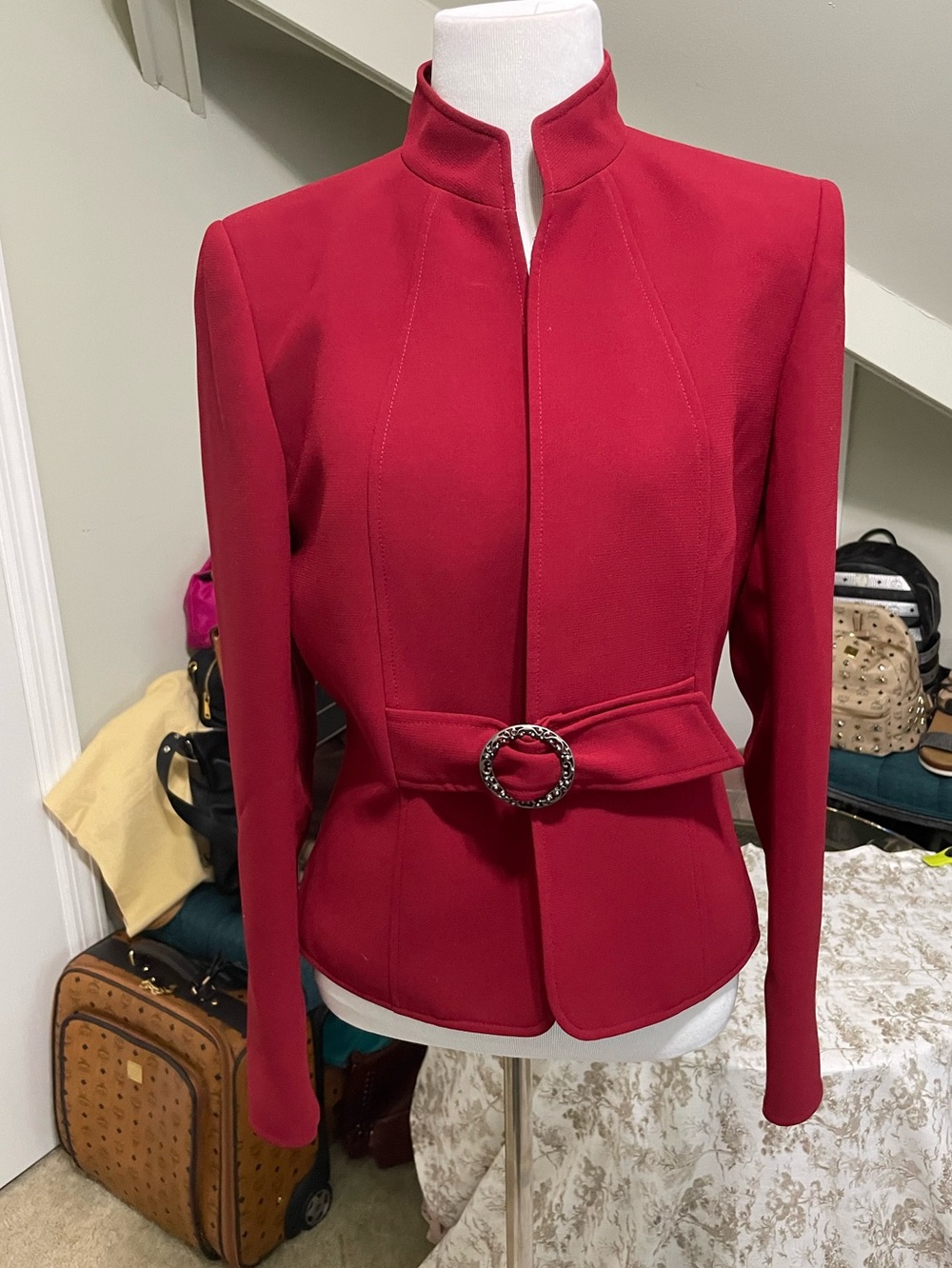 Women's Red Tailored Jacket with Belting